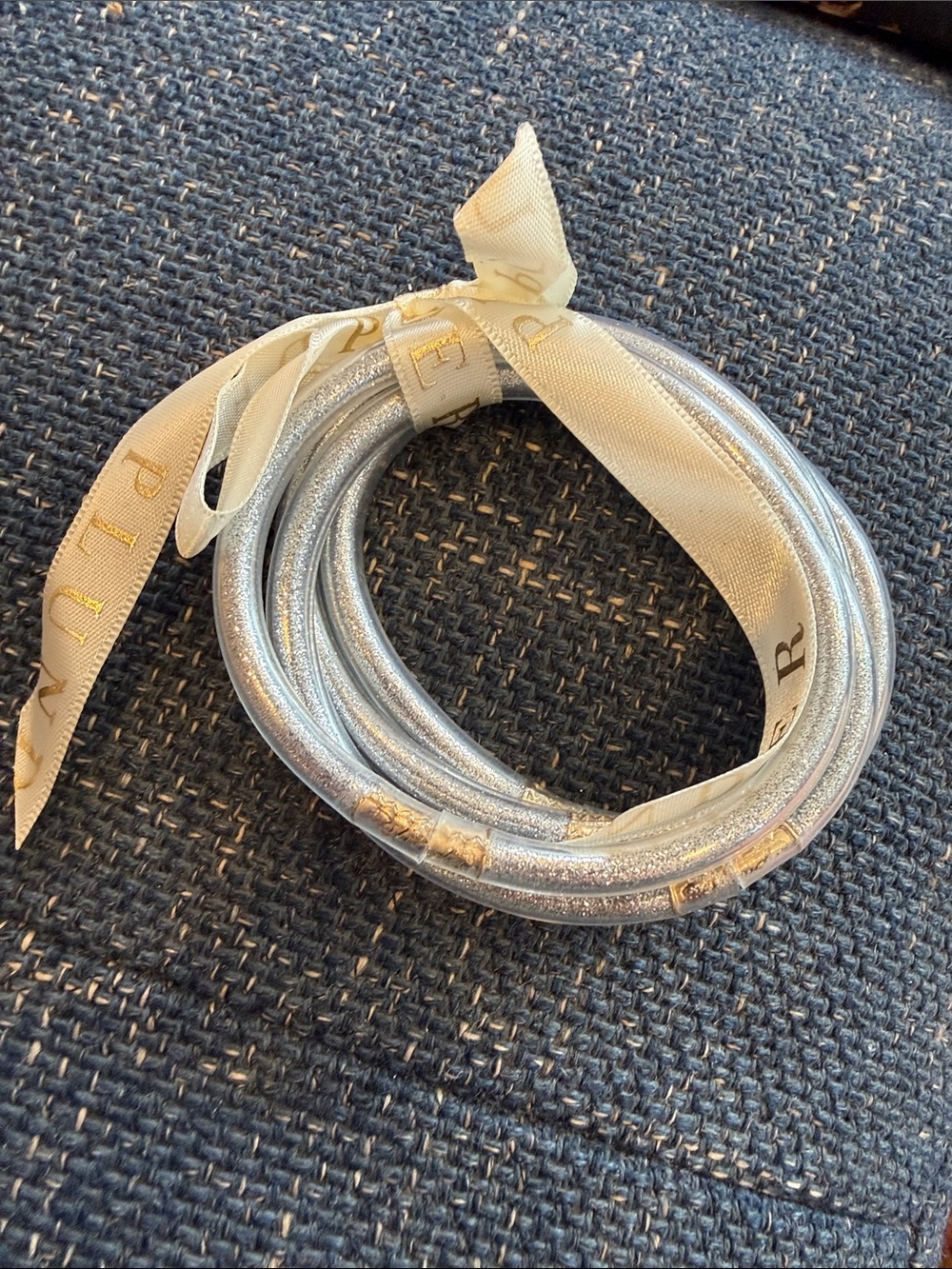 Plunder Silver Bracelet Set with Cream Ribbon